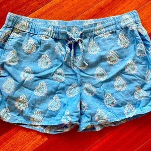 Vineyard Vines Blue Paisley Print Linen Blend Women Drawstring Shorts Sz Small
